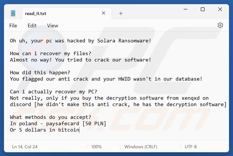 Solara Ransomware-Textdatei (read_it.txt)