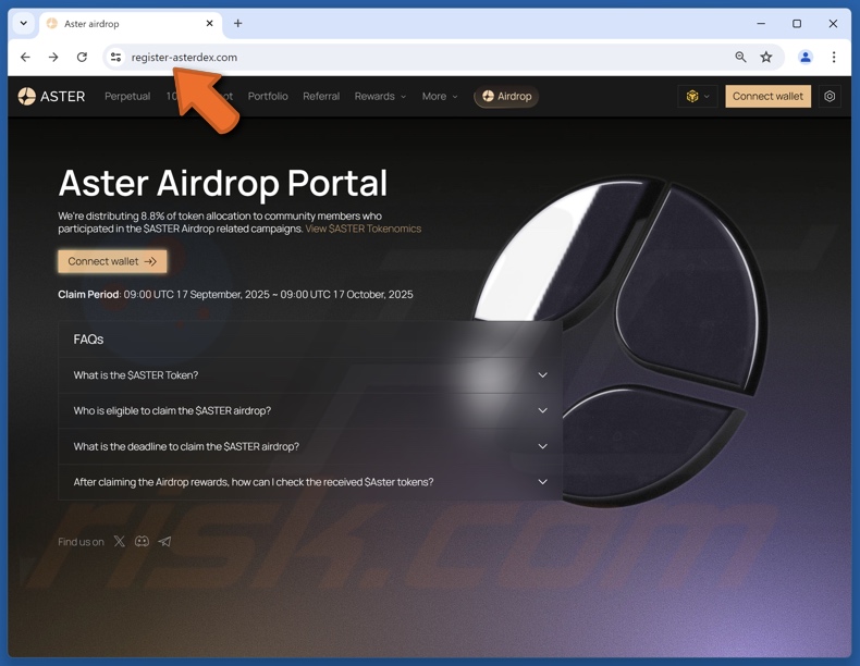 Gefälschte Aster Airdrop Website