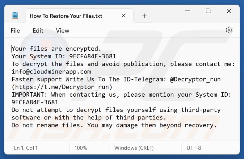 Bitco1n Ransomware Textdatei (How To Restore Your Files.txt)