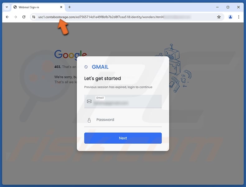 Von der Betrugs-E-Mail Bestätigen Sie Ihre Identität beworbene Phishing-Website