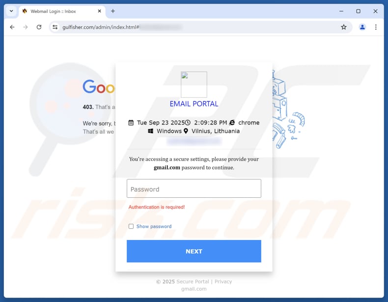 Phishing-Seite „Domain hat die maximale Anzahl an E-Mails pro Stunde überschritten”