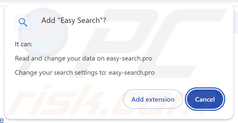 Easy Search Browser-Hijacker fragt nach Berechtigungen