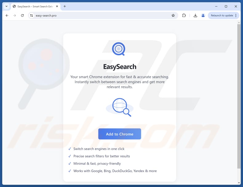 Website zur Werbung für den Browser-Hijacker Easy Search