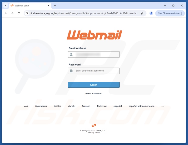Von der Betrugs-E-Mail „Email On Hold” beworbene Phishing-Website
