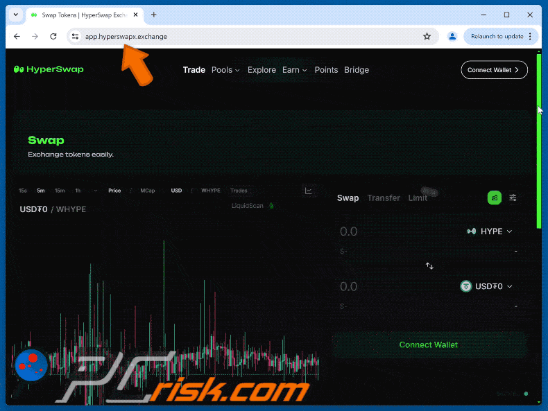 Aussehen der gefälschten HyperSwap-Website