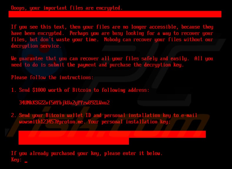 Lösegeldforderung der Ransomware HybridPetya