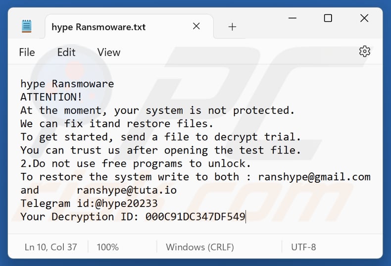 Hype-Ransomware-Textdatei (hype Ransmoware.txt)