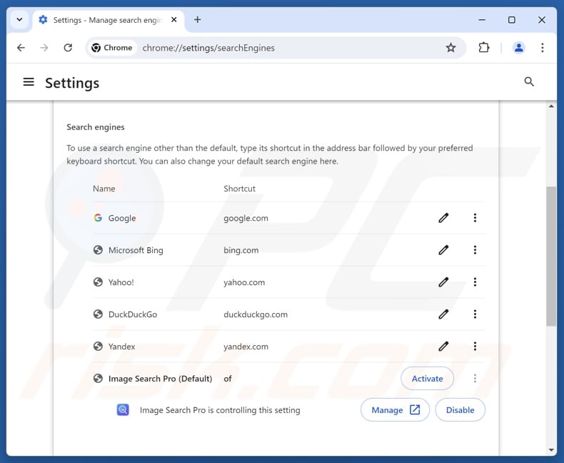 Entfernen von imagesearcherpro.com aus der Standardsuchmaschine von Google Chrome