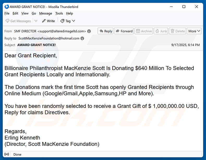 Mackenzie Scott Foundation E-Mail Betrug (2025-09-18)