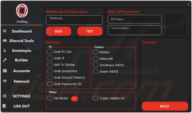 Verwaltungsbereich von Osprey Stealer