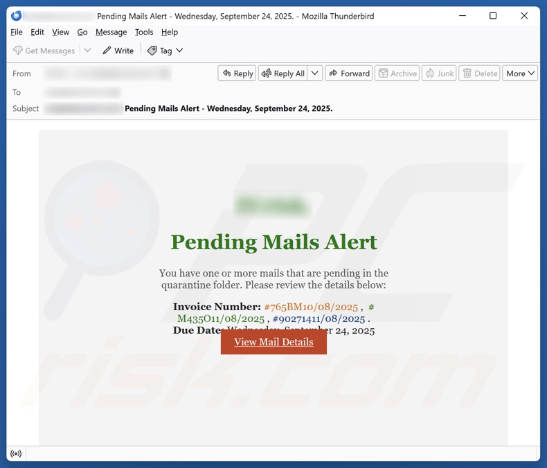 E-Mail Spam-Kampagne Pending Mails Alert