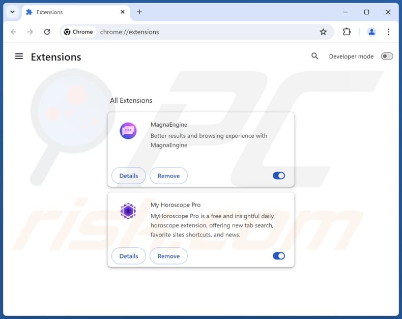 Entfernen von Google Chrome-Erweiterungen im Zusammenhang mit searchcalm.com