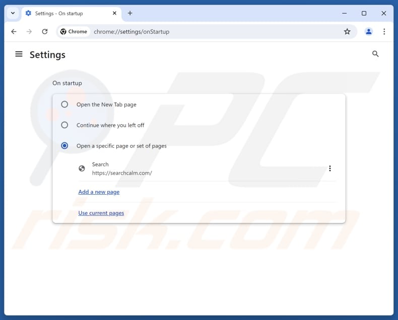 Entfernen von searchcalm.com von der Google Chrome-Startseite