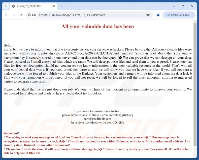 Lösegeldforderung Taro