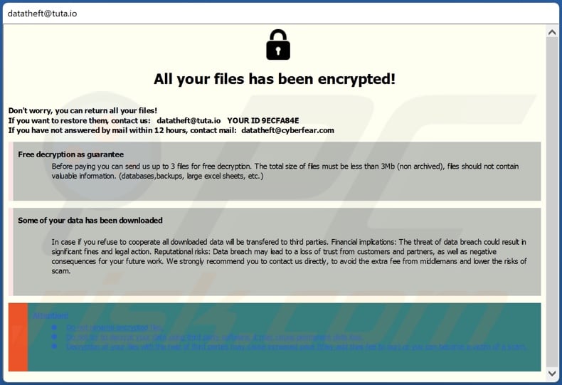 Theft Ransomware Lösegeldforderung (Popup)
