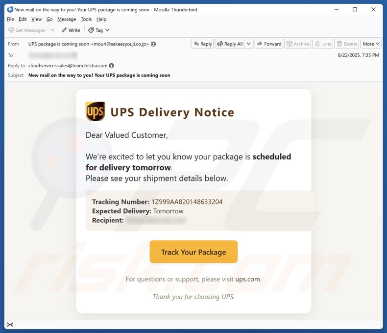 UPS Delivery Notice E-Mail Spam Kampagne