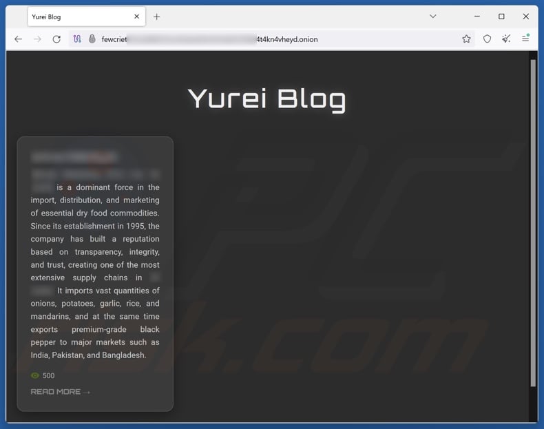 Website der Yurei-Ransomware