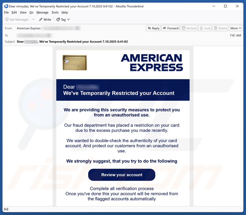 American Express - Account Restricted E-Mail Spam Kampagne