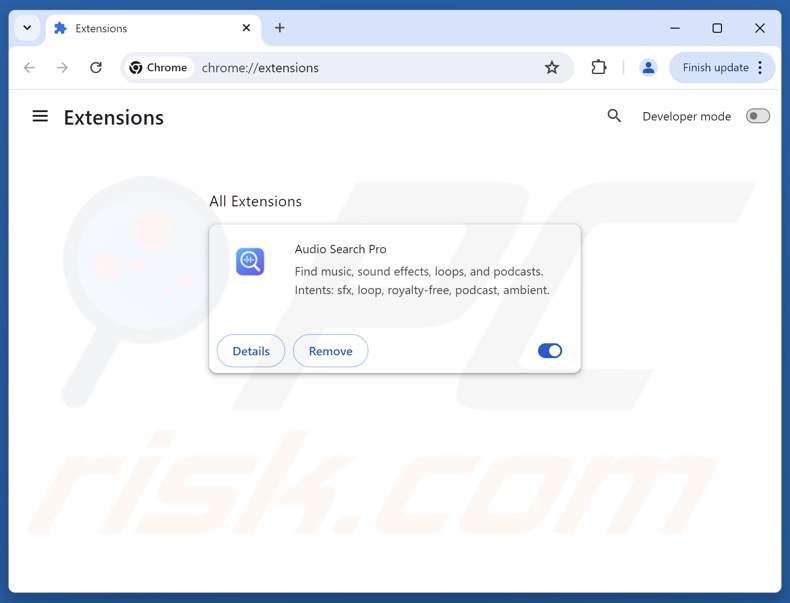 Entfernen von Google Chrome-Erweiterungen im Zusammenhang mit audiosearchpro.com