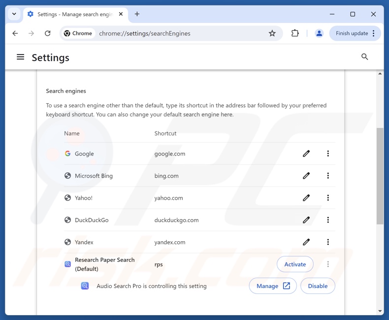 Entfernen von audiosearchpro.com aus der Standardsuchmaschine von Google Chrome