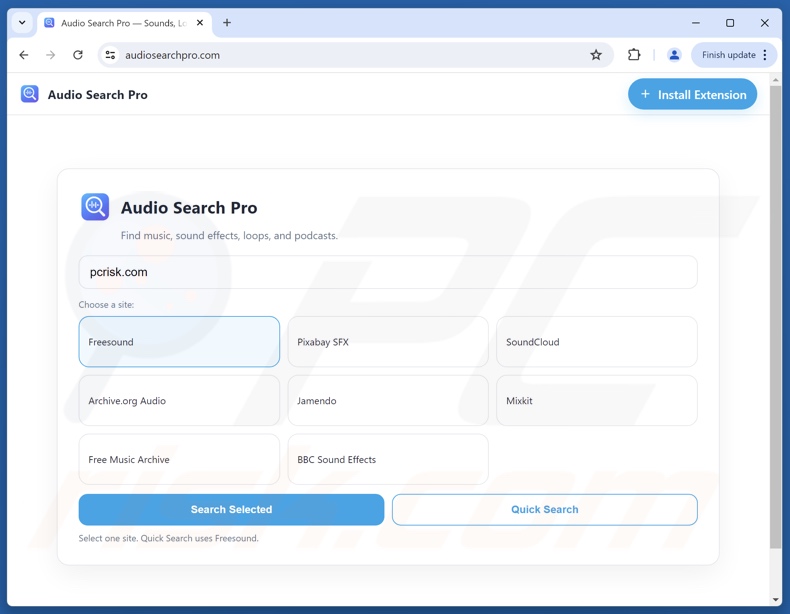 Audio Search Pro browser hijacker