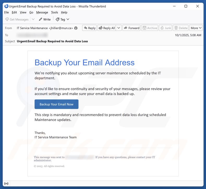 Backup Your Email Address E-Mail Spam Kampagne
