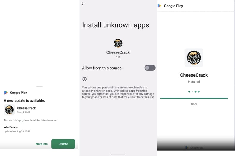 ClayRat malware Gefälschter Google Play-Update-Bildschirm (Quelle: zimperium.com)