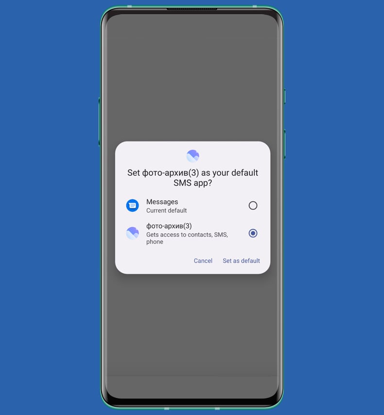 ClayRat malware anfrage der SMS-Berechtigung (Quelle: zimperium.com)