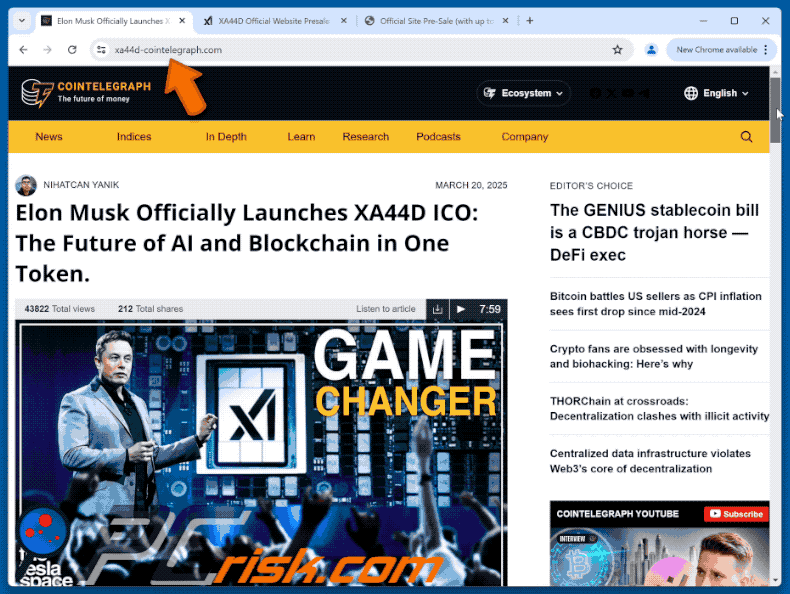 Erscheinungsbild der gefälschten Website zum Start des xAI Tokens (GIF)