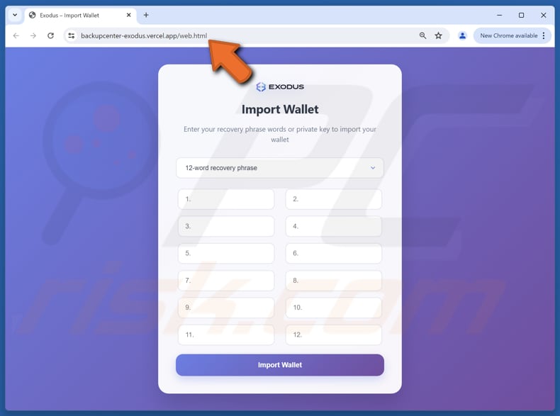 Exodus Wallet Verification Email Betrug gefälscht website