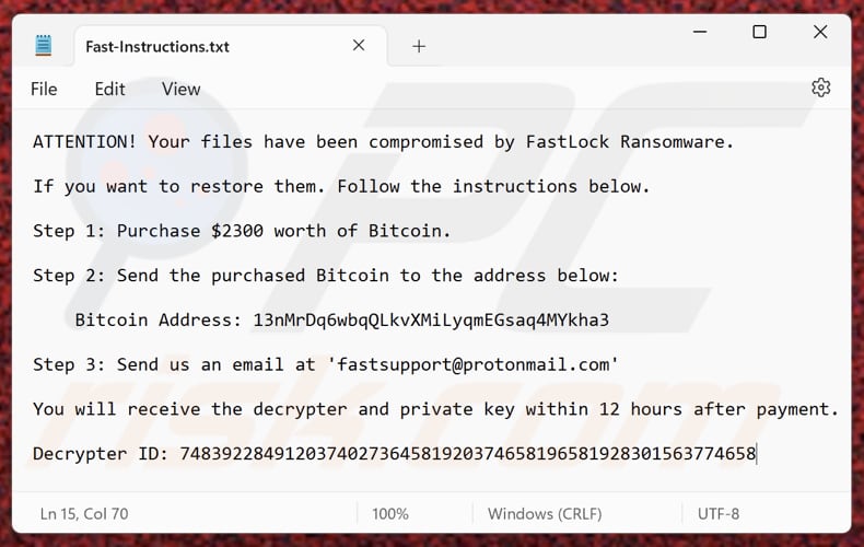 FastLock ransomware Textdatei (Fast-Instructions.txt)