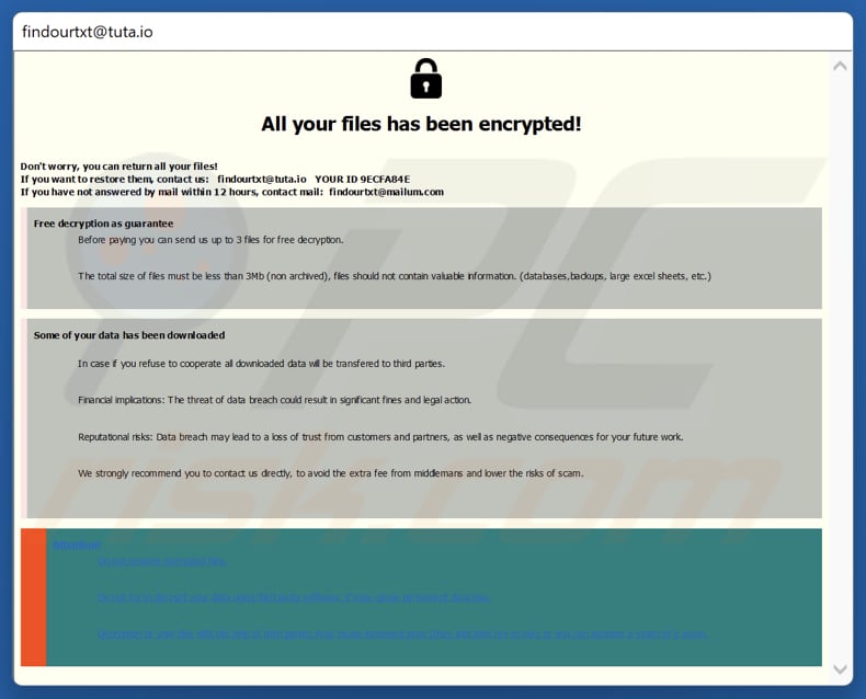 FIND ransomware Lösegeldforderung (Popup-Fenster)