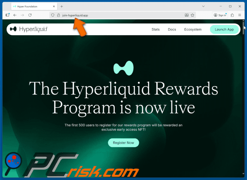 Erscheinungsbild der gefälschten Website des Hyperliquid Rewards Program (GIF)