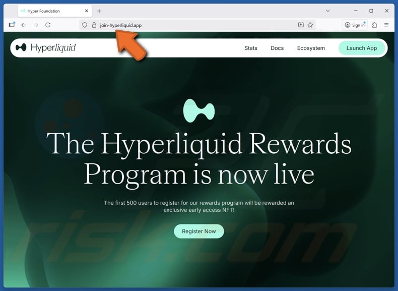 Gefälschte Website des Hyperliquid Prämienprogramms