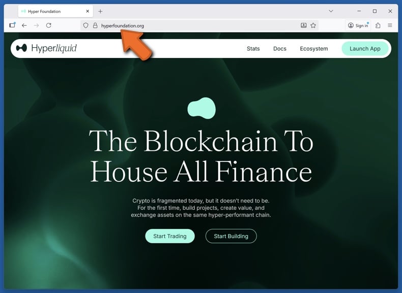 Erscheinungsbild der echten Hyperliquid Website (hyperfoundation.org)