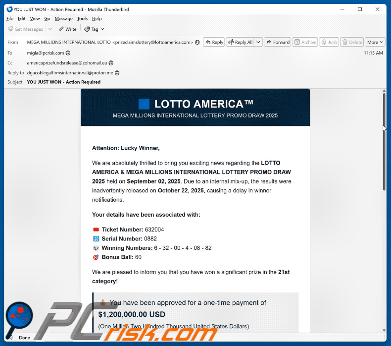 LOTTO AMERICA Betrug email (2025-10-23)