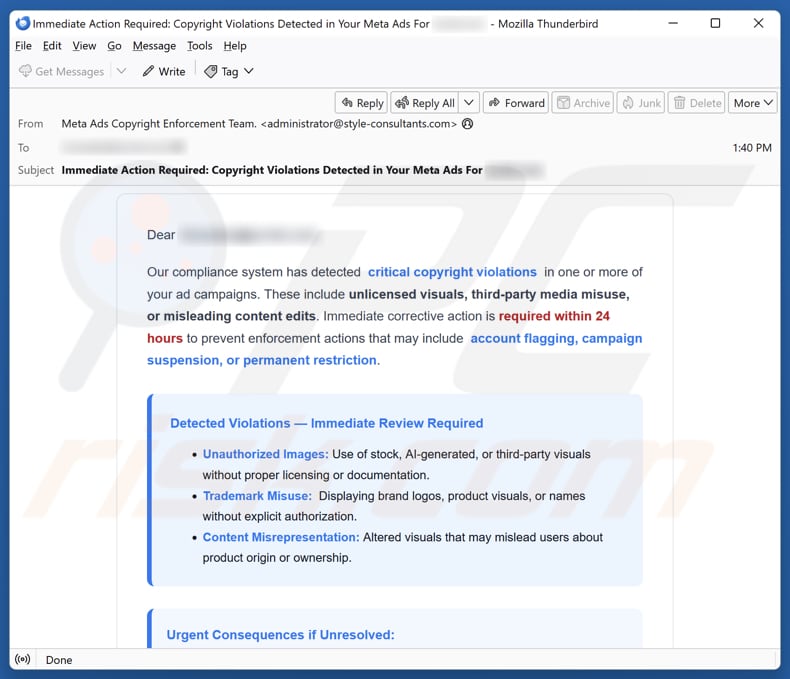 Email Account Failure Notice E-Mail Spam Kampagne