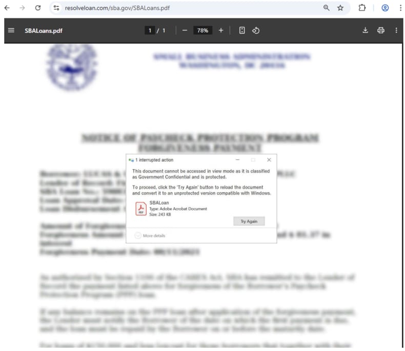 MonsterV2 Gefälschte PDF-Datei, die zur ClickFix-Liefermethode führt (Quelle: proofpoint.com)