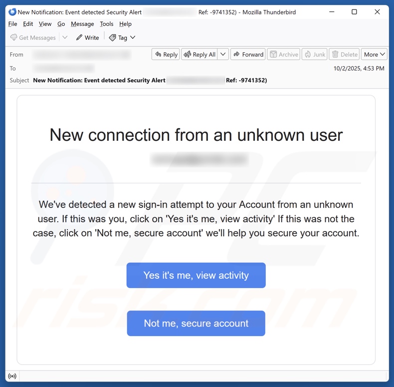 New Connection From An Unknown User E-Mail Spam Kampagne