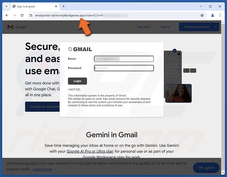 New Connection From An Unknown User Betrugs E-Mail bewarb Phishing Website