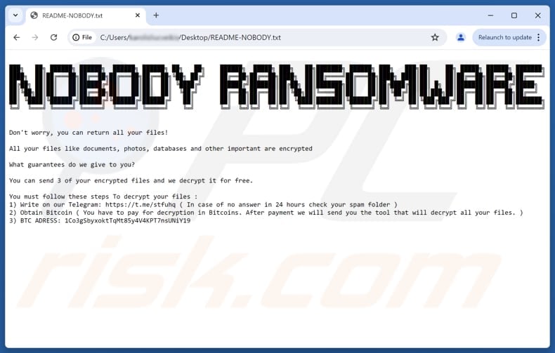 Nobody ransomware Textdatei (README-NOBODY.txt)