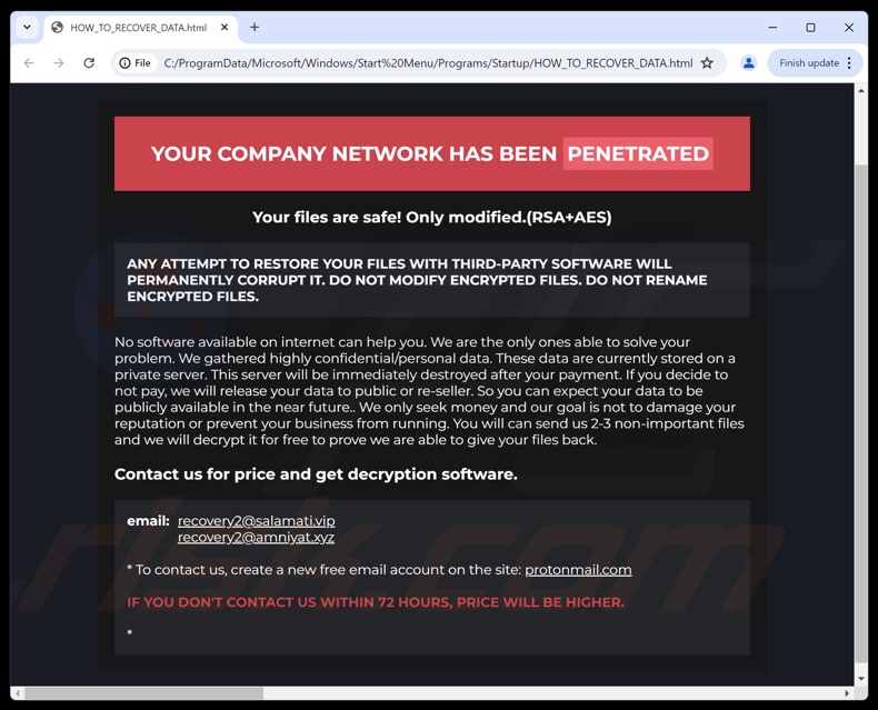 Prey ransomware Lösegeldforderung (HOW_TO_RECOVER_DATA.html)