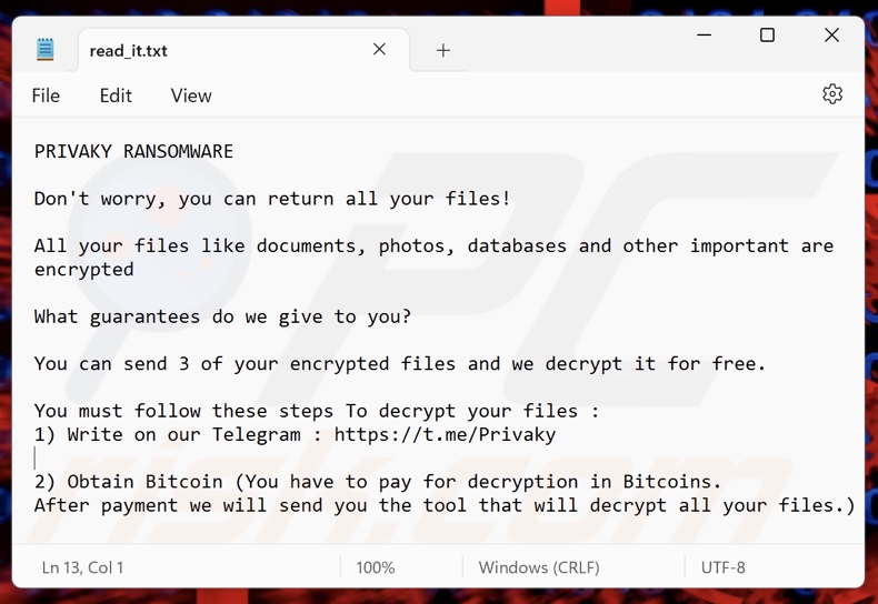 Privaky ransomware Lösegeldforderung (read_it.txt)