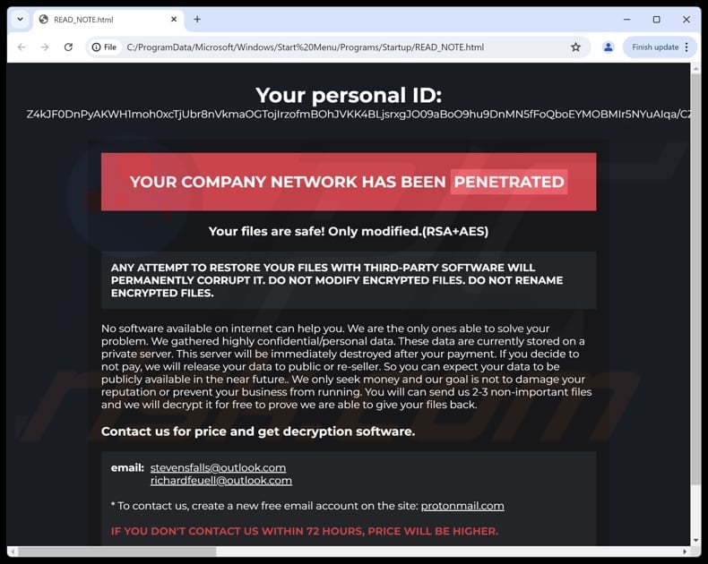Stolen ransomware Lösegeldforderung (READ_NOTE.html)