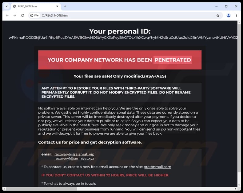 Trap ransomware Lösegeldforderung (READ_NOTE.html)