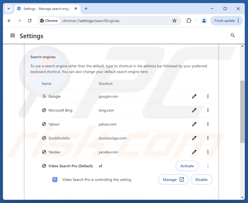 Entfernen von videosearcherpro.com aus der Standardsuchmaschine von Google Chrome