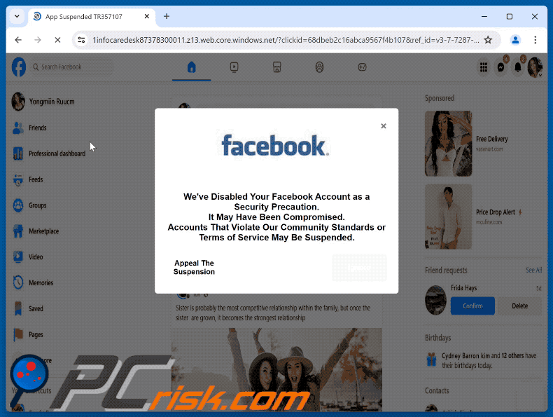 Auftreten von We've Disabled Your Facebook Account betrug
