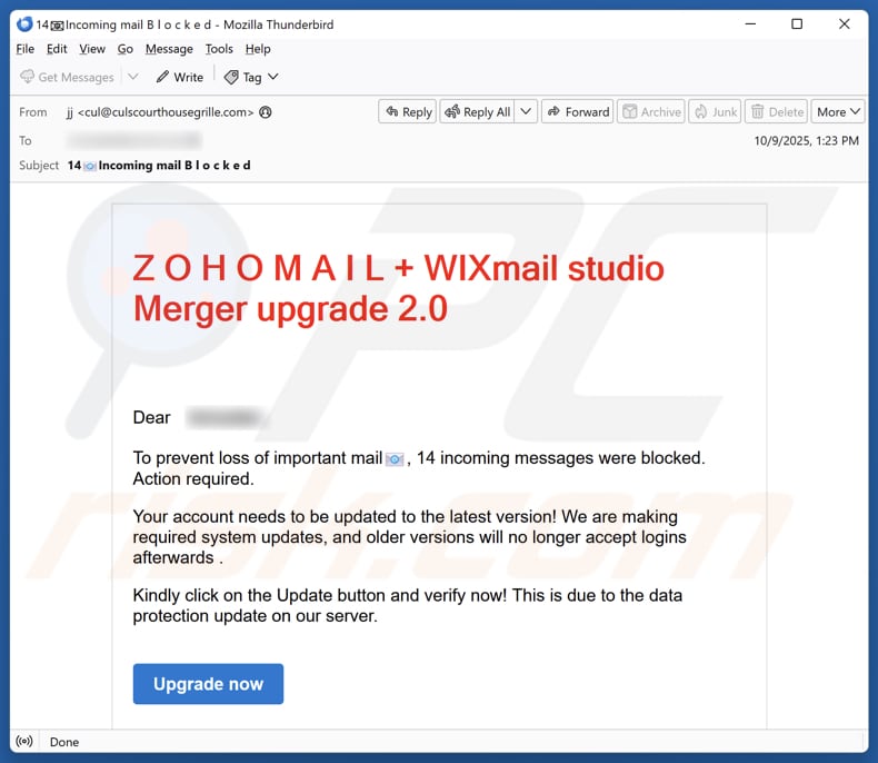 Email Account Failure Notice email spam Kampagne