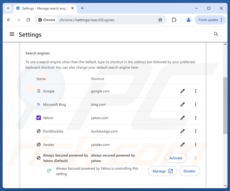 Entfernen von alwayssecuredsearch.com aus der Standardsuchmaschine von Google Chrome
