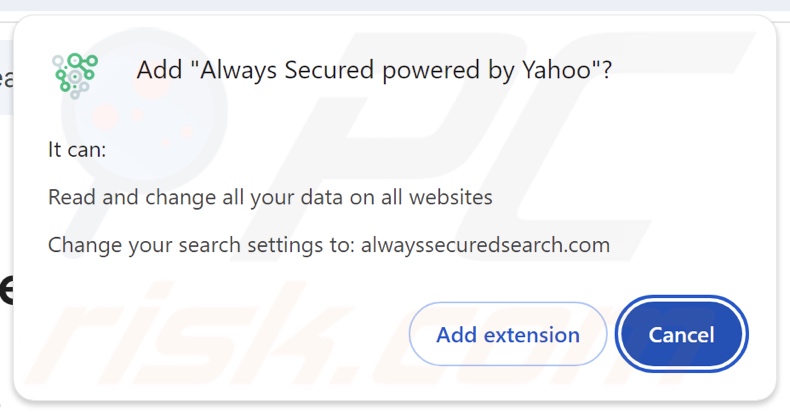 Always Secured powered by Yahoo browser hijacker Um Erlaubnis bitten